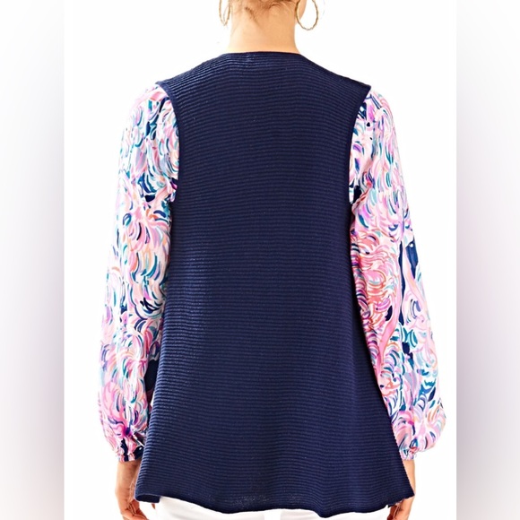 NWOT Lily Pulitzer Andella Open Sweater Vest Deep Navy Blue - Picture 2 of 6